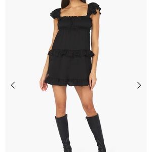 Black Flirty Crinkle Chiffon Ruffle Dress- worn once!